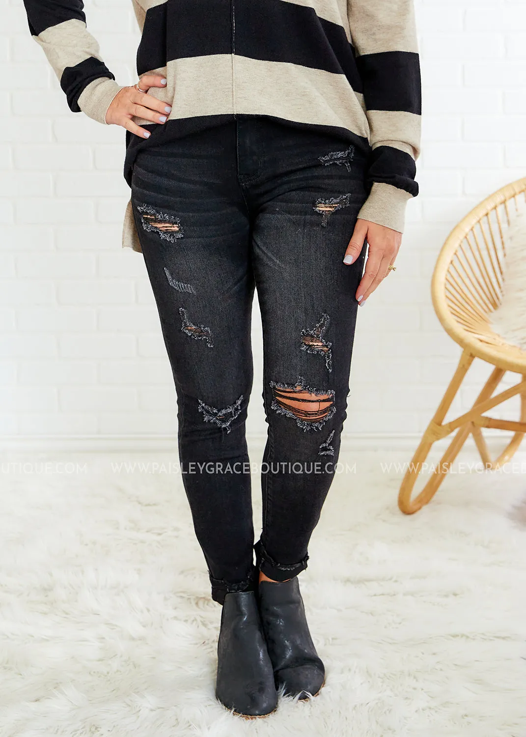 Irene Distressed Black Jeans - FINAL SALE