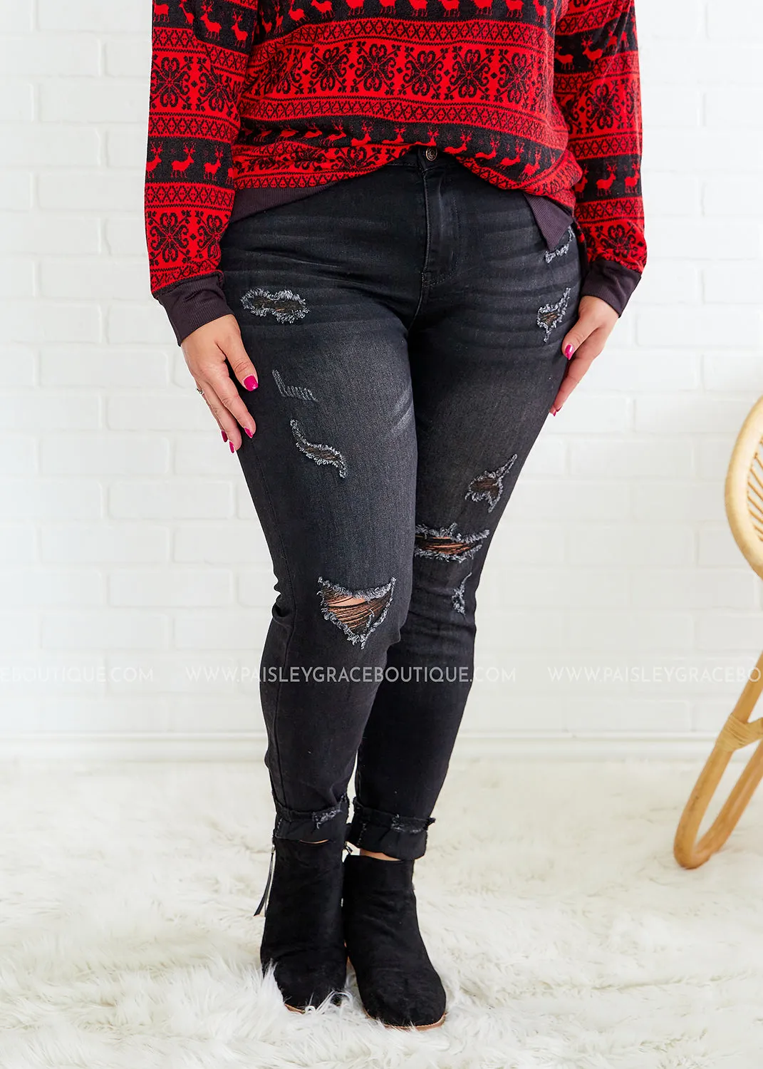 Irene Distressed Black Jeans - FINAL SALE