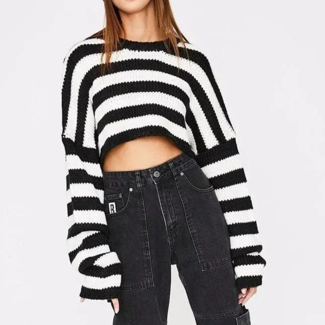 Knit Crop Sweater With Stripes