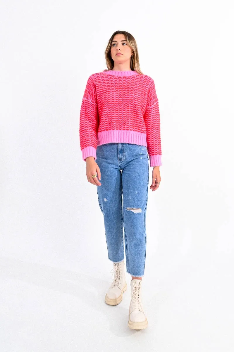 Lili Sidonio Pink Knitted Cropped Sweater