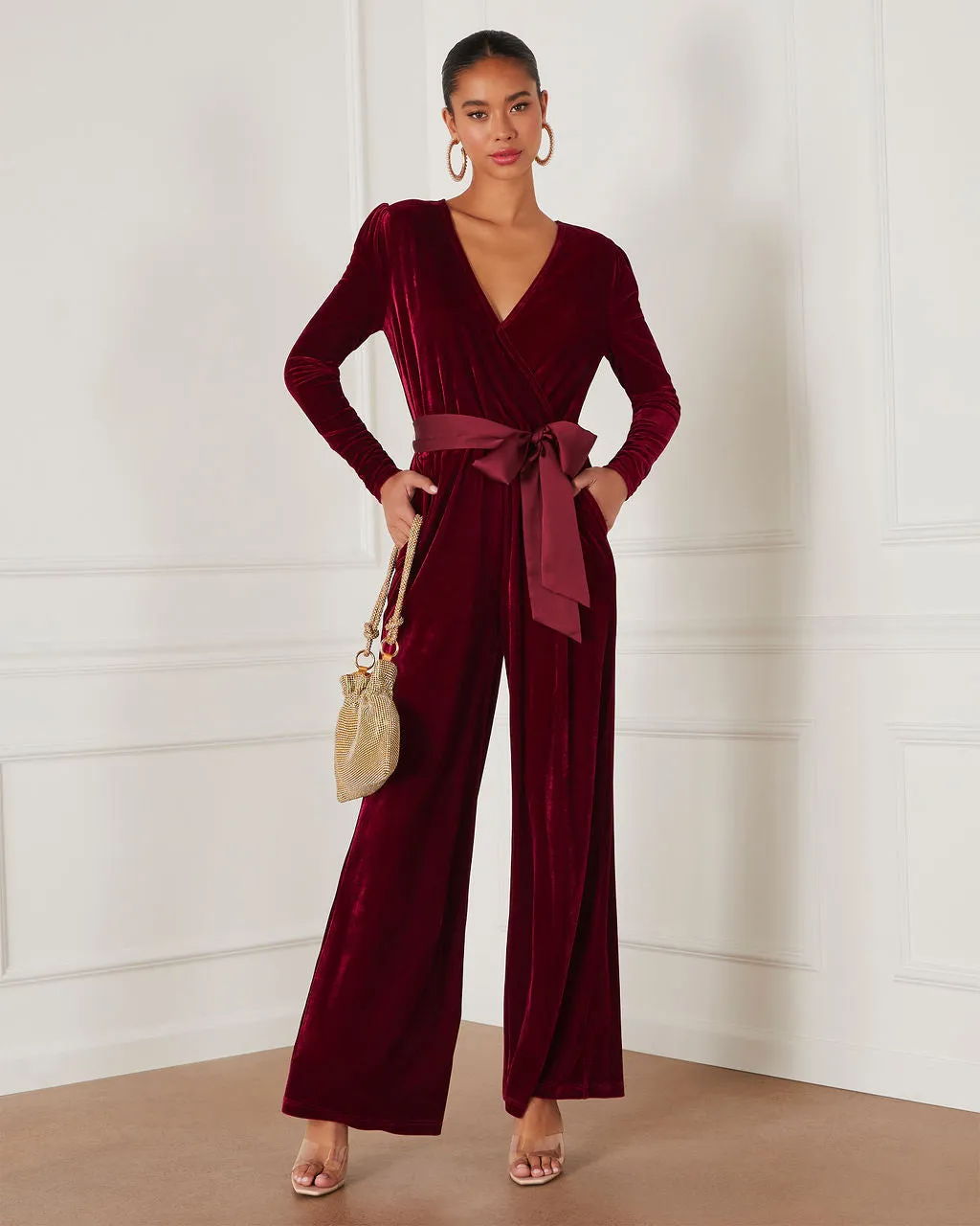 Love One Another Velvet Pocketed Cutout Back Jumpsuit