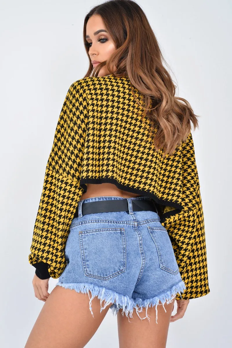 Mustard Hounds Tooth Cropped Batwing Jumper - Lizy