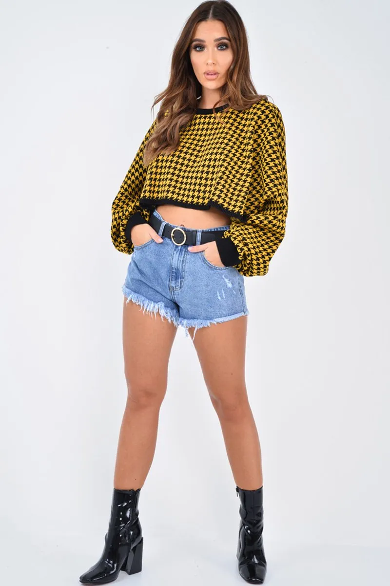 Mustard Hounds Tooth Cropped Batwing Jumper - Lizy