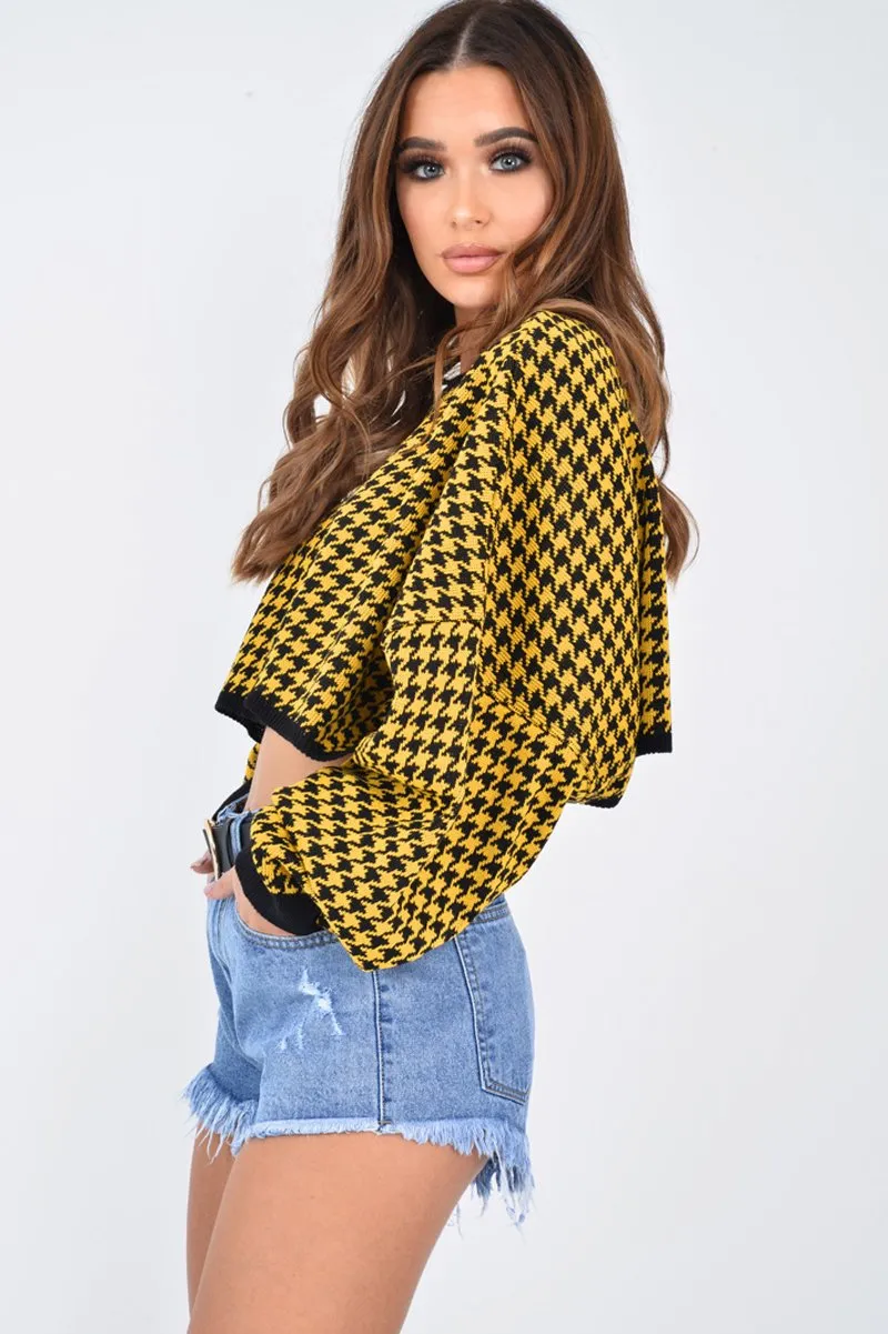 Mustard Hounds Tooth Cropped Batwing Jumper - Lizy