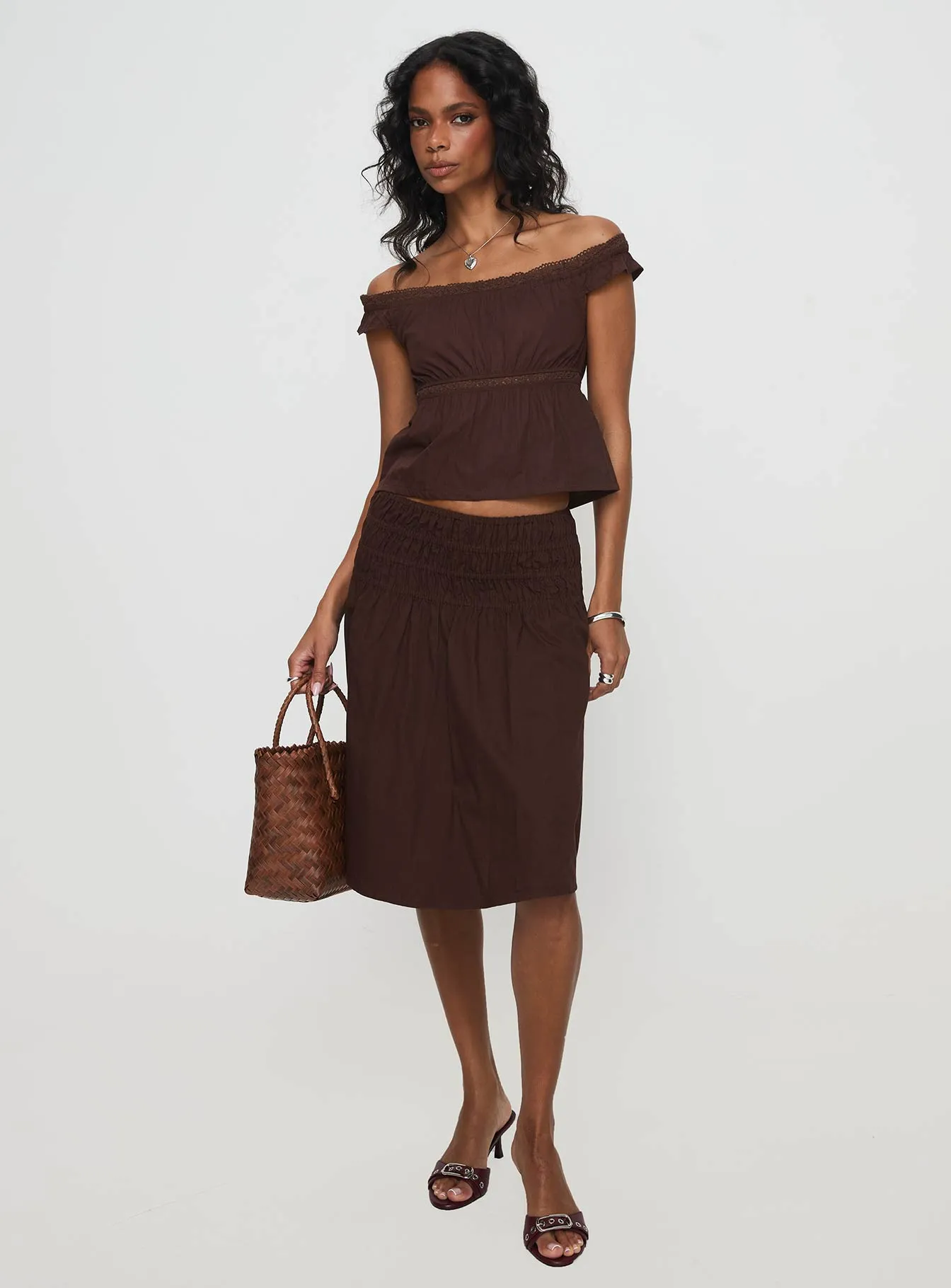 Neleta Midi Skirt Brown