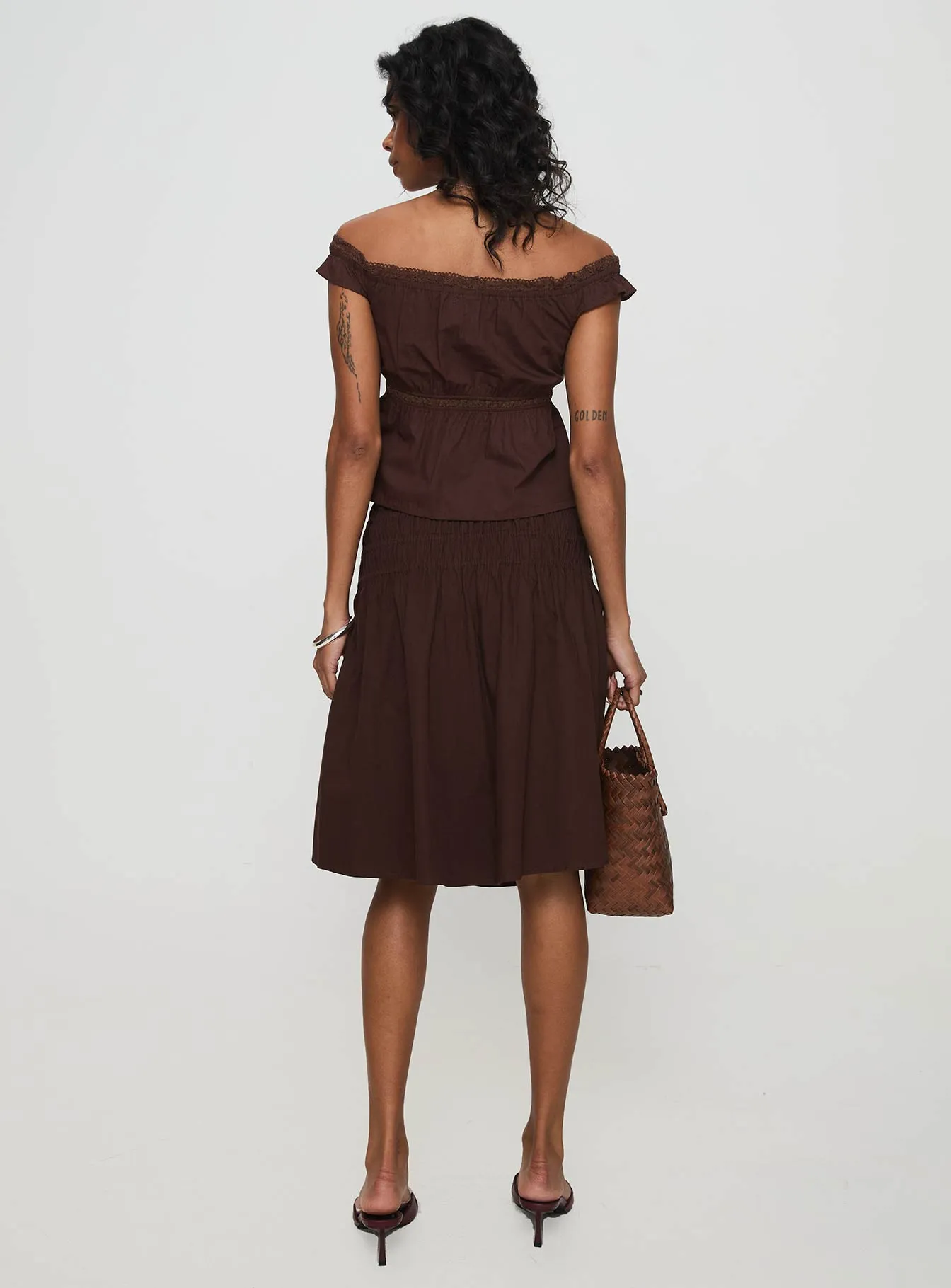 Neleta Midi Skirt Brown