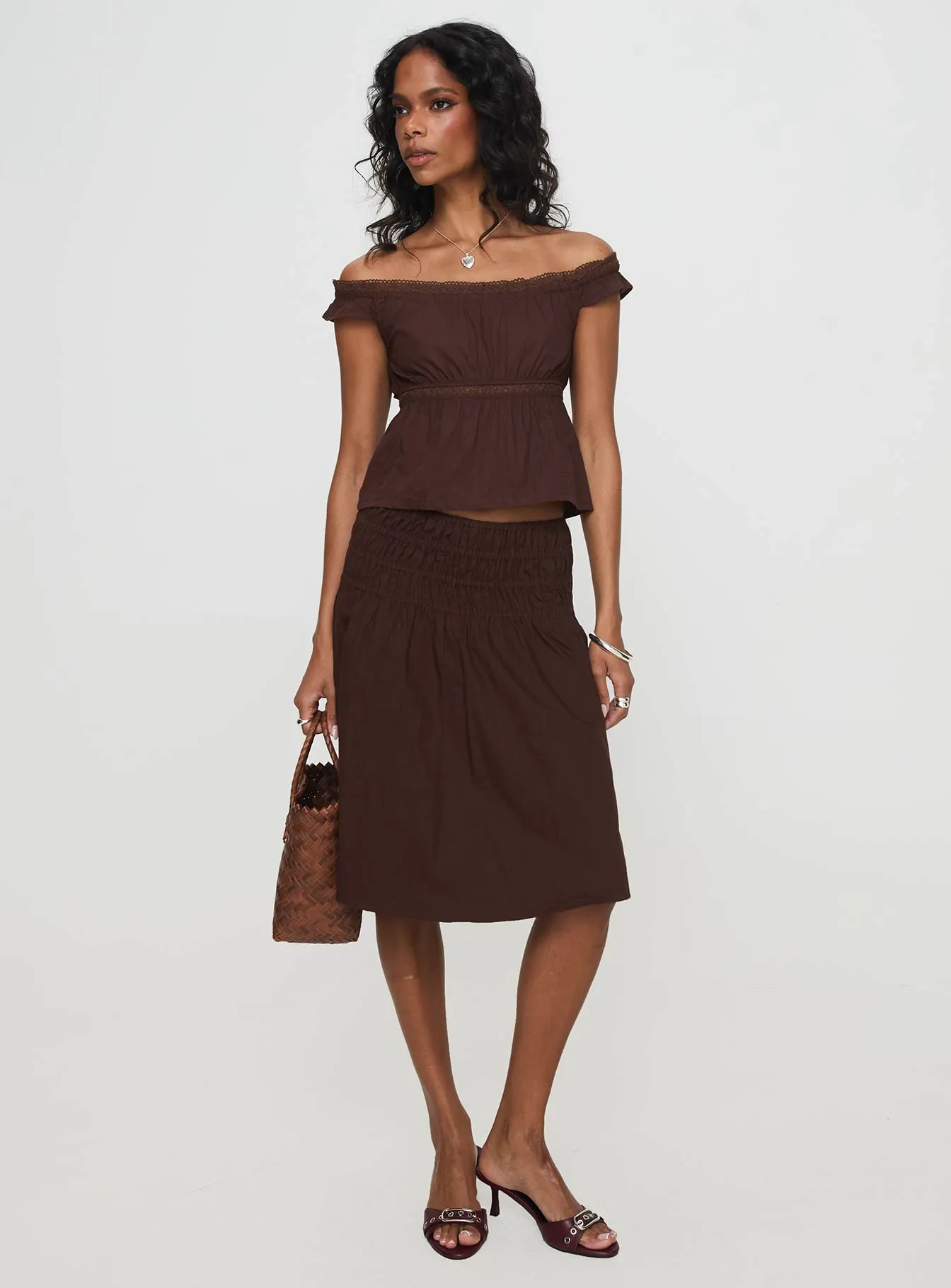 Neleta Midi Skirt Brown