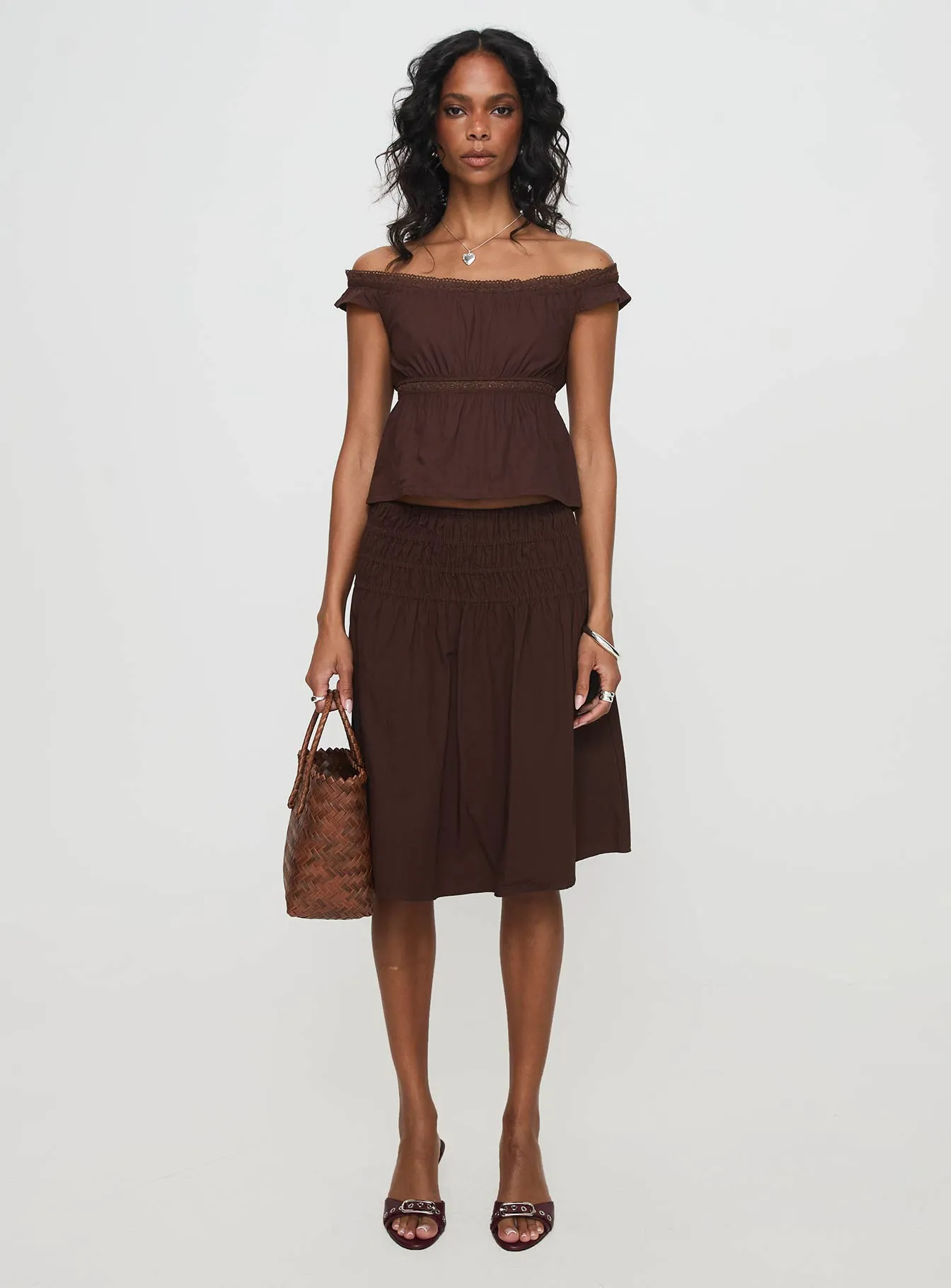 Neleta Midi Skirt Brown