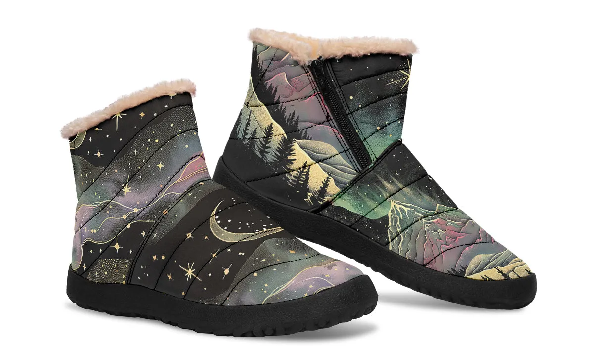 Northern Lights Comfy Winter Boots - Warm Vegan Boots with Side Zipper and Anti-Slip Soles