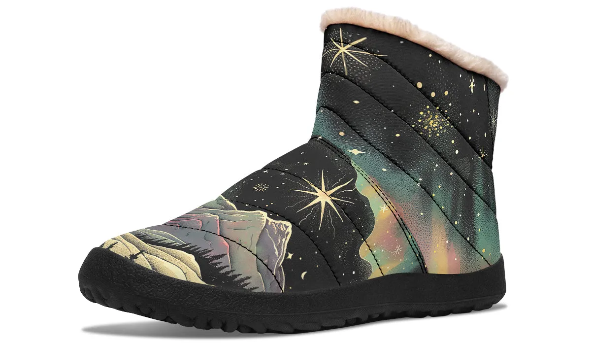 Northern Lights Comfy Winter Boots - Warm Vegan Boots with Side Zipper and Anti-Slip Soles