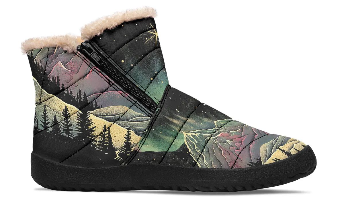 Northern Lights Comfy Winter Boots - Warm Vegan Boots with Side Zipper and Anti-Slip Soles