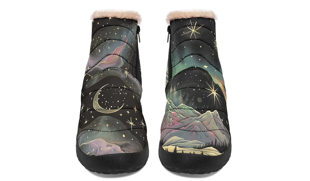 Northern Lights Comfy Winter Boots - Warm Vegan Boots with Side Zipper and Anti-Slip Soles