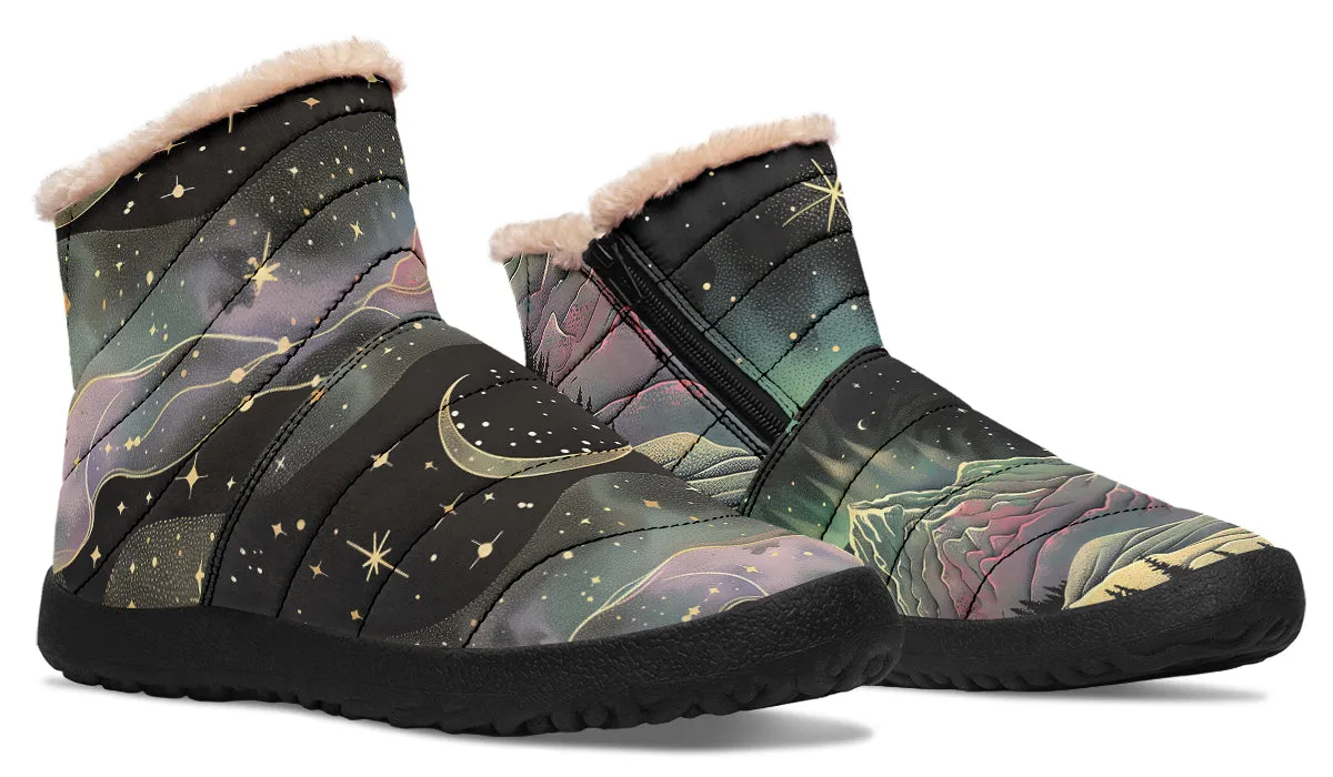 Northern Lights Comfy Winter Boots - Warm Vegan Boots with Side Zipper and Anti-Slip Soles