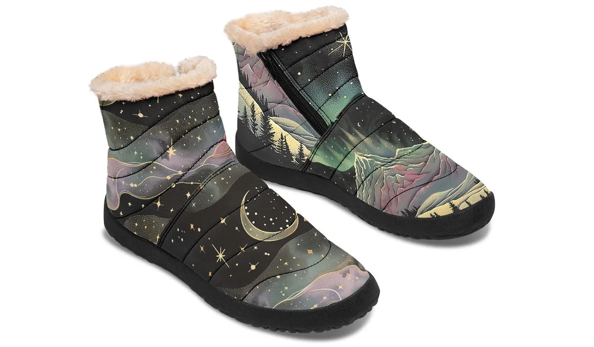 Northern Lights Comfy Winter Boots - Warm Vegan Boots with Side Zipper and Anti-Slip Soles