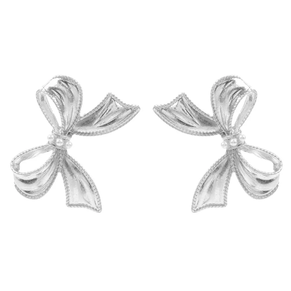 Pearl Pointed Metal Bow Earrings