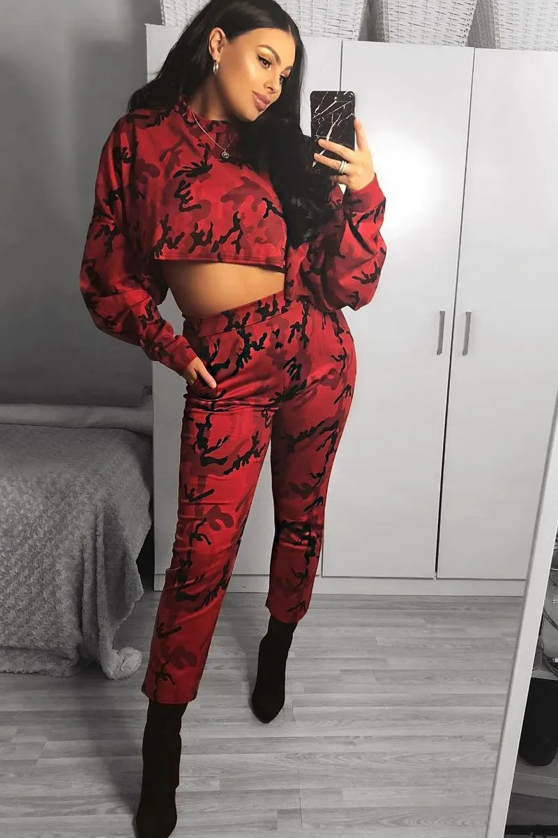 Red Camo Cropped Batwing Jumper - Lizy