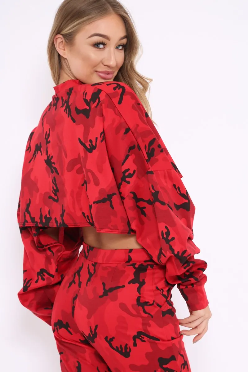 Red Camo Cropped Batwing Jumper - Lizy