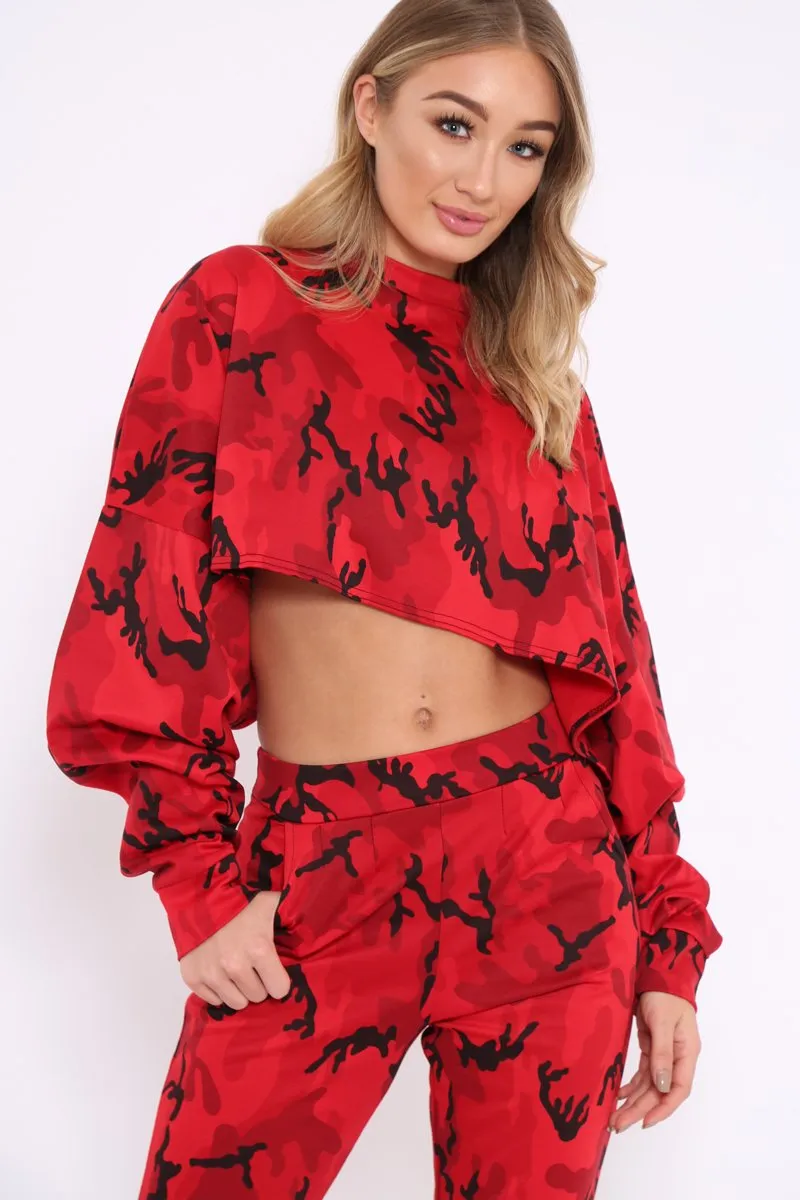 Red Camo Cropped Batwing Jumper - Lizy