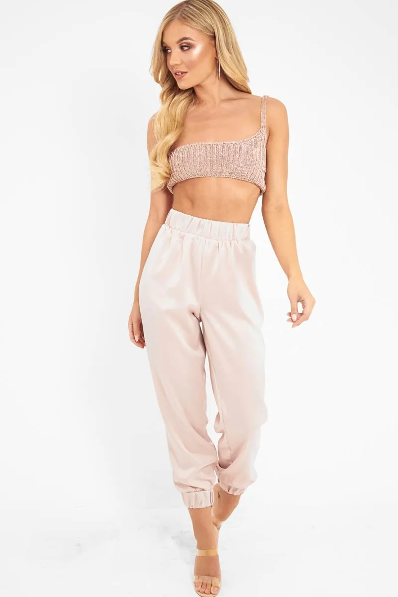 Rose Gold Knitted One Shoulder Crop Top - Houda