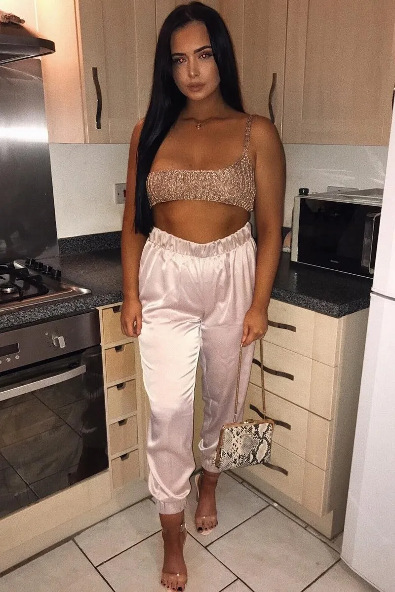 Rose Gold Knitted One Shoulder Crop Top - Houda