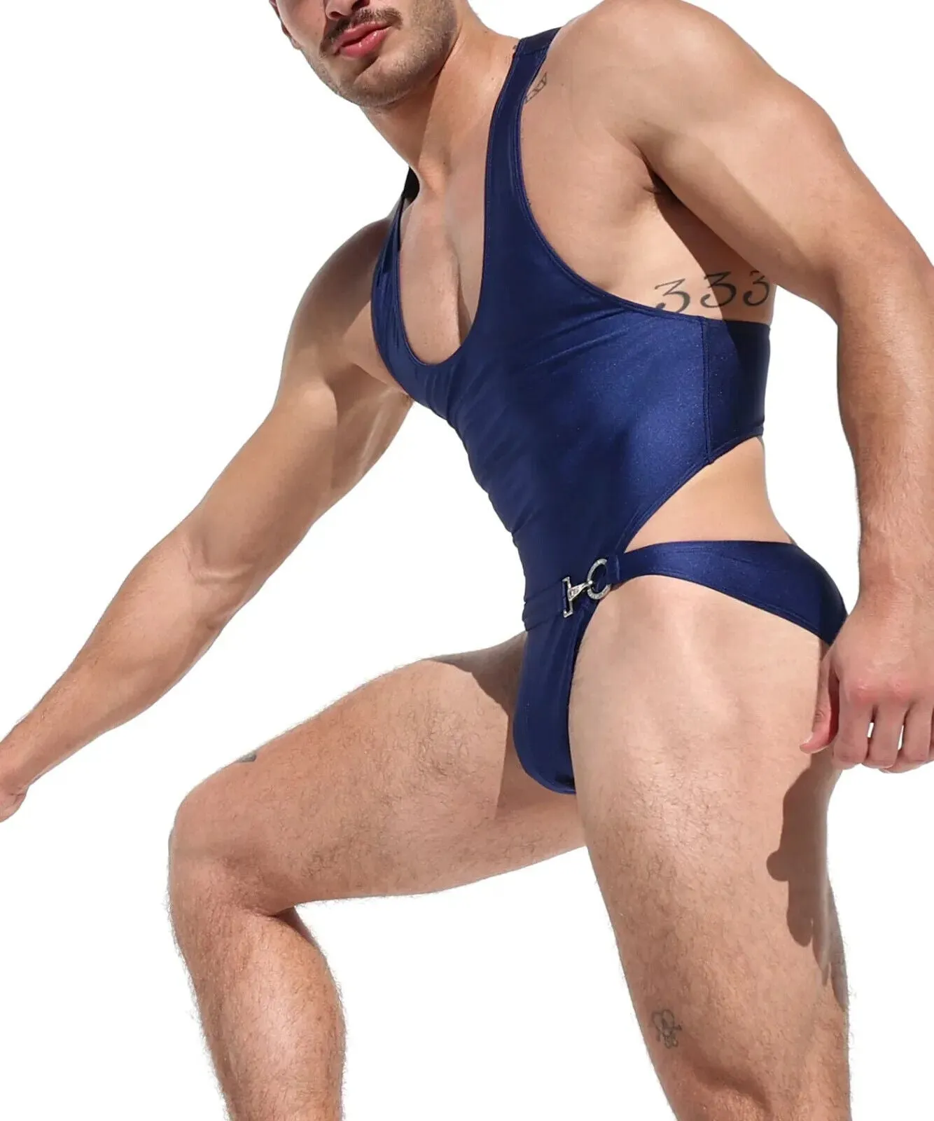 RUFSKIN Swimwear BASILE Swim-Brief Bodysuit Singlet Chrome Buckle Rich Navy B8