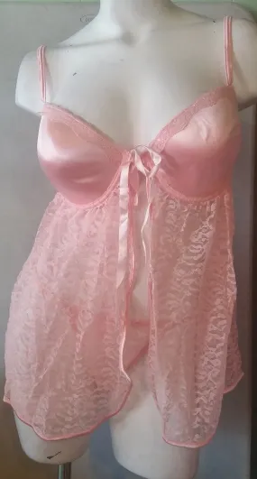 Sexy Plus-Size Peek-a-Boo Babydoll  - Petal Pink