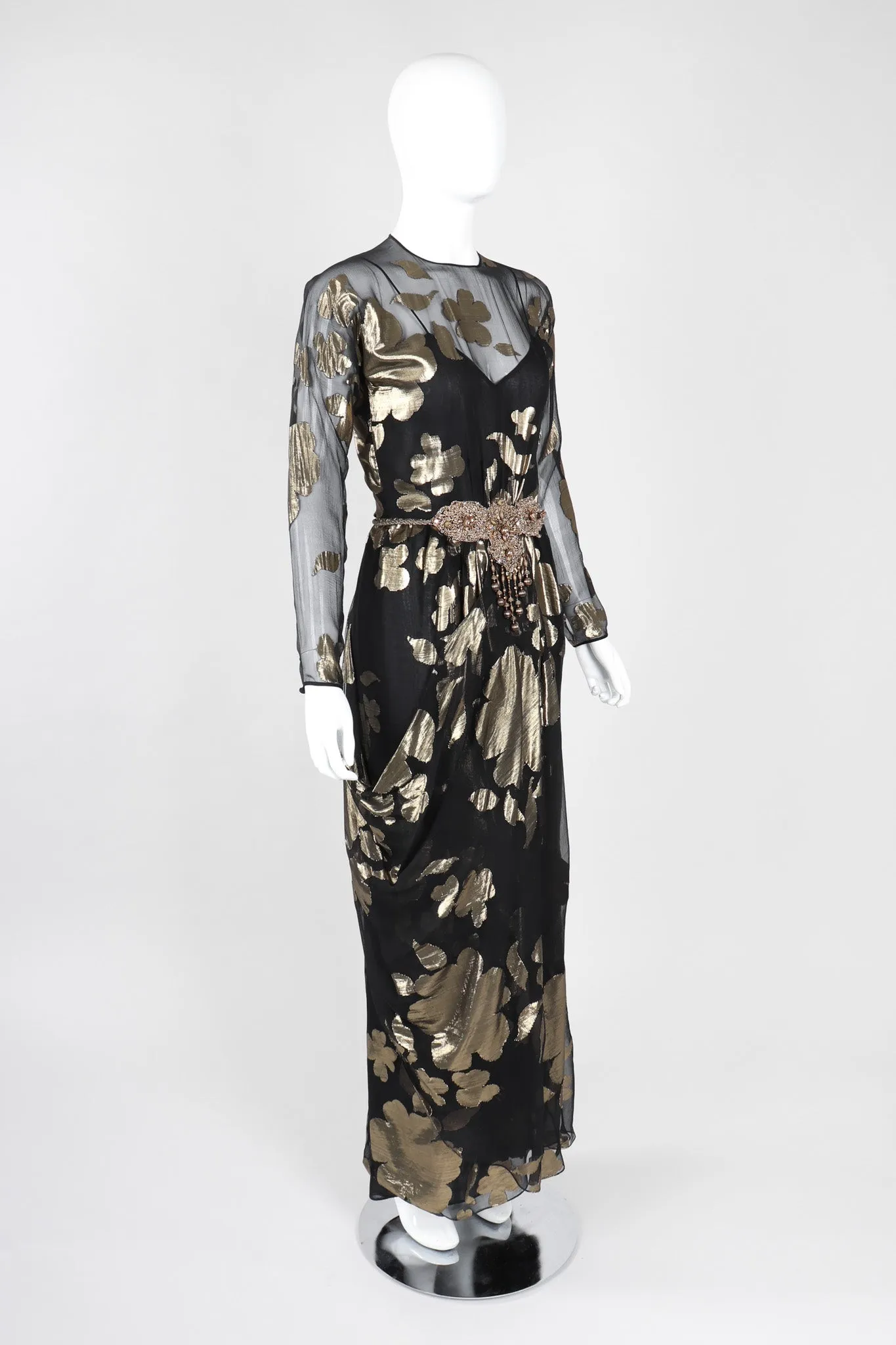 Sheer Gold Lamé Draped Dress