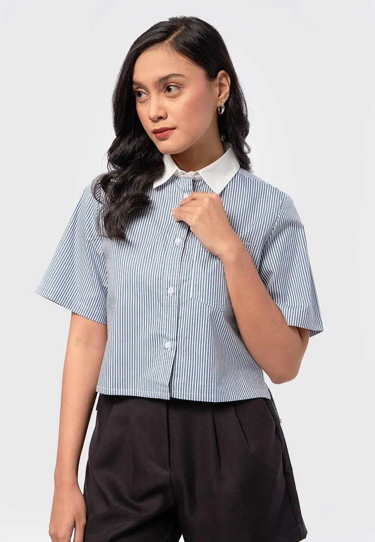 Short Sleeves Stripes Crop Shirt