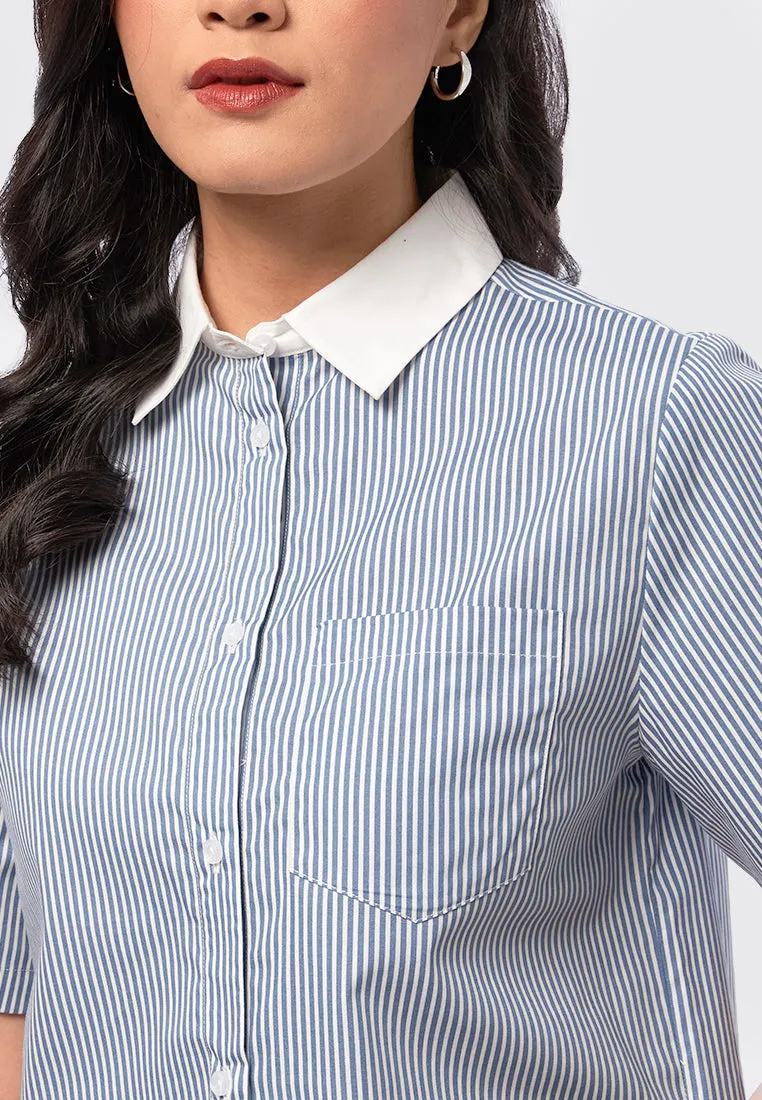 Short Sleeves Stripes Crop Shirt