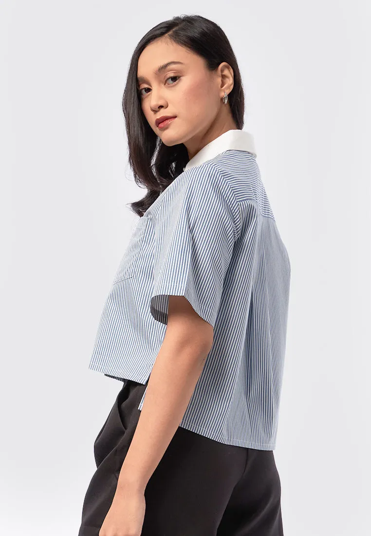 Short Sleeves Stripes Crop Shirt