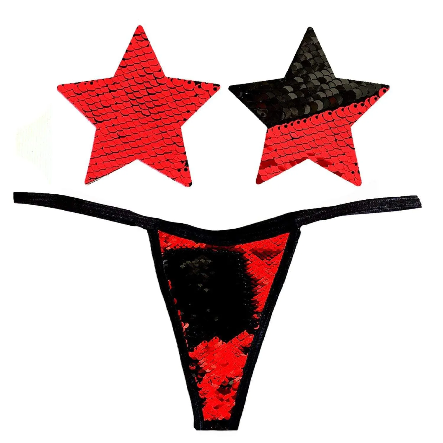 Sookie Flip Sequin Red & Black Pastie and Pantie Lingerie Set