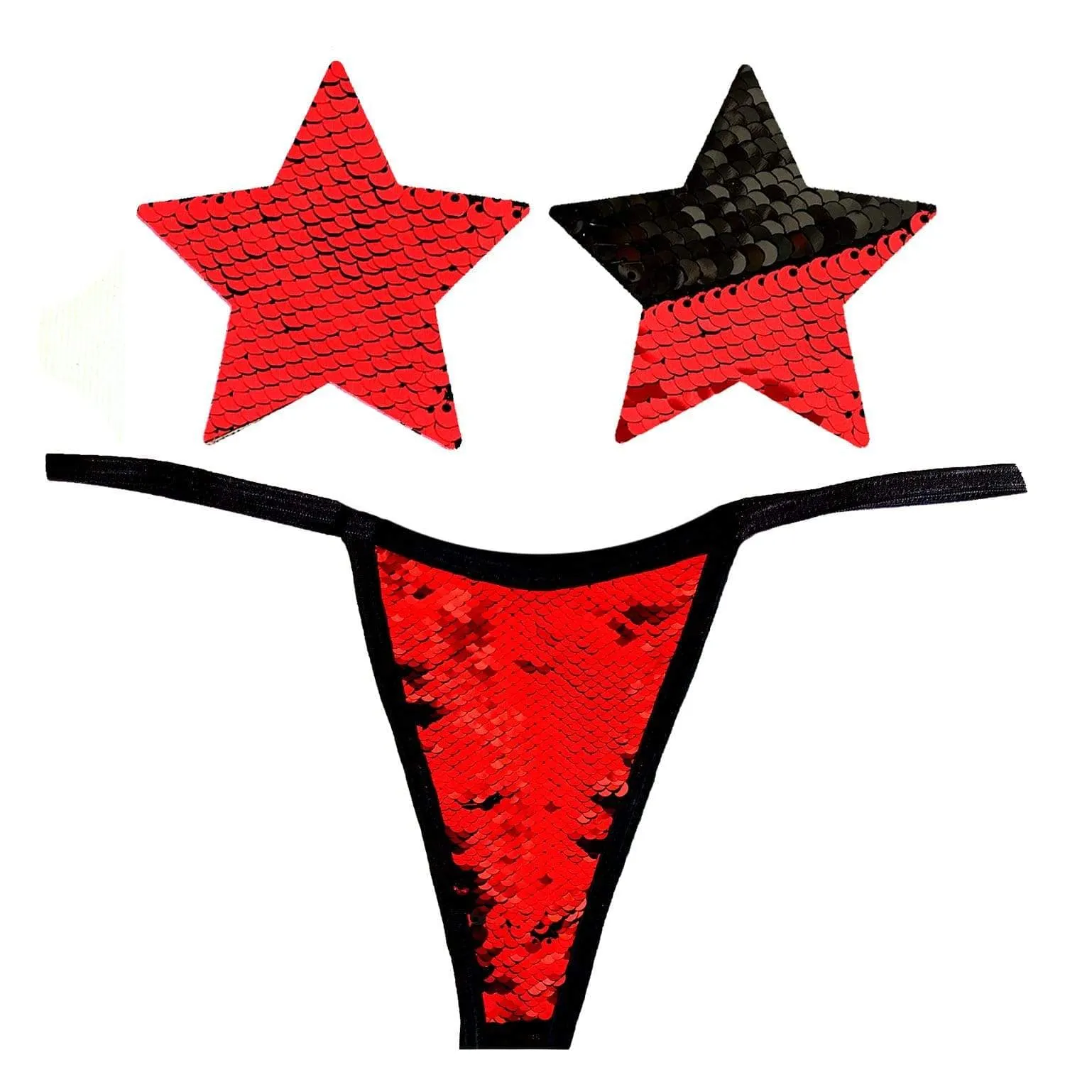 Sookie Flip Sequin Red & Black Pastie and Pantie Lingerie Set