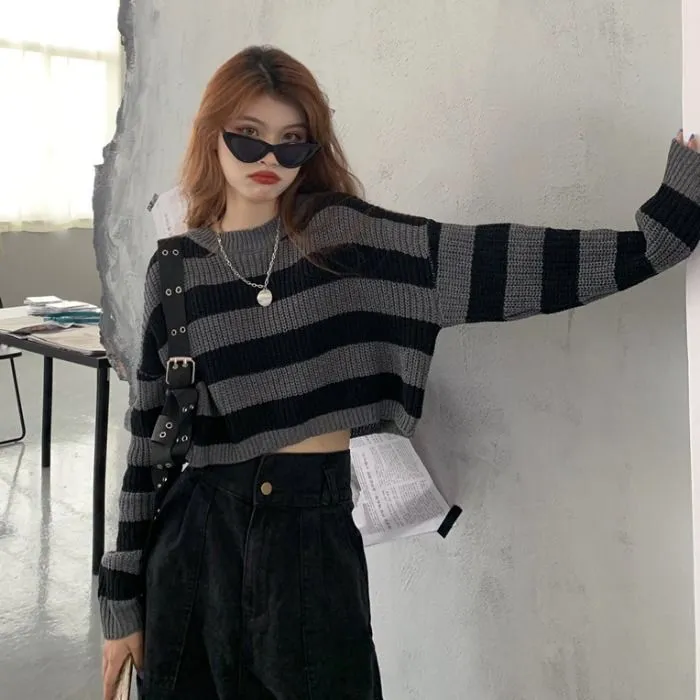 Striped Knit Crop Sweater