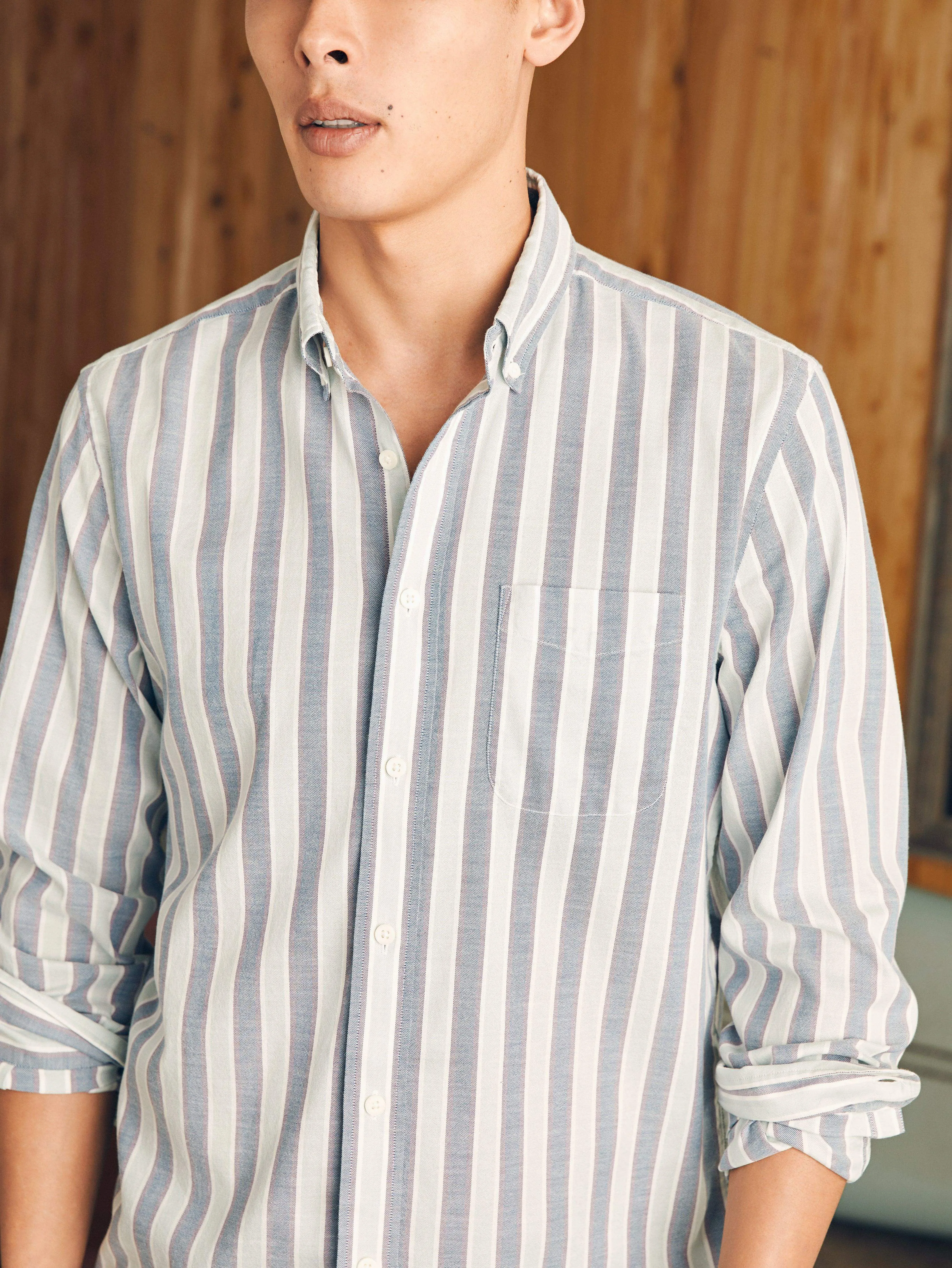 Supima Oxford Shirt - Coastal Skies Stripe