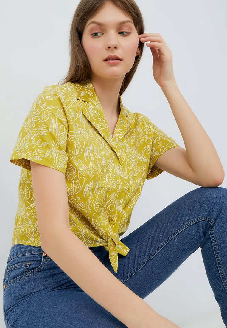 Tied Hem Printed Blouse