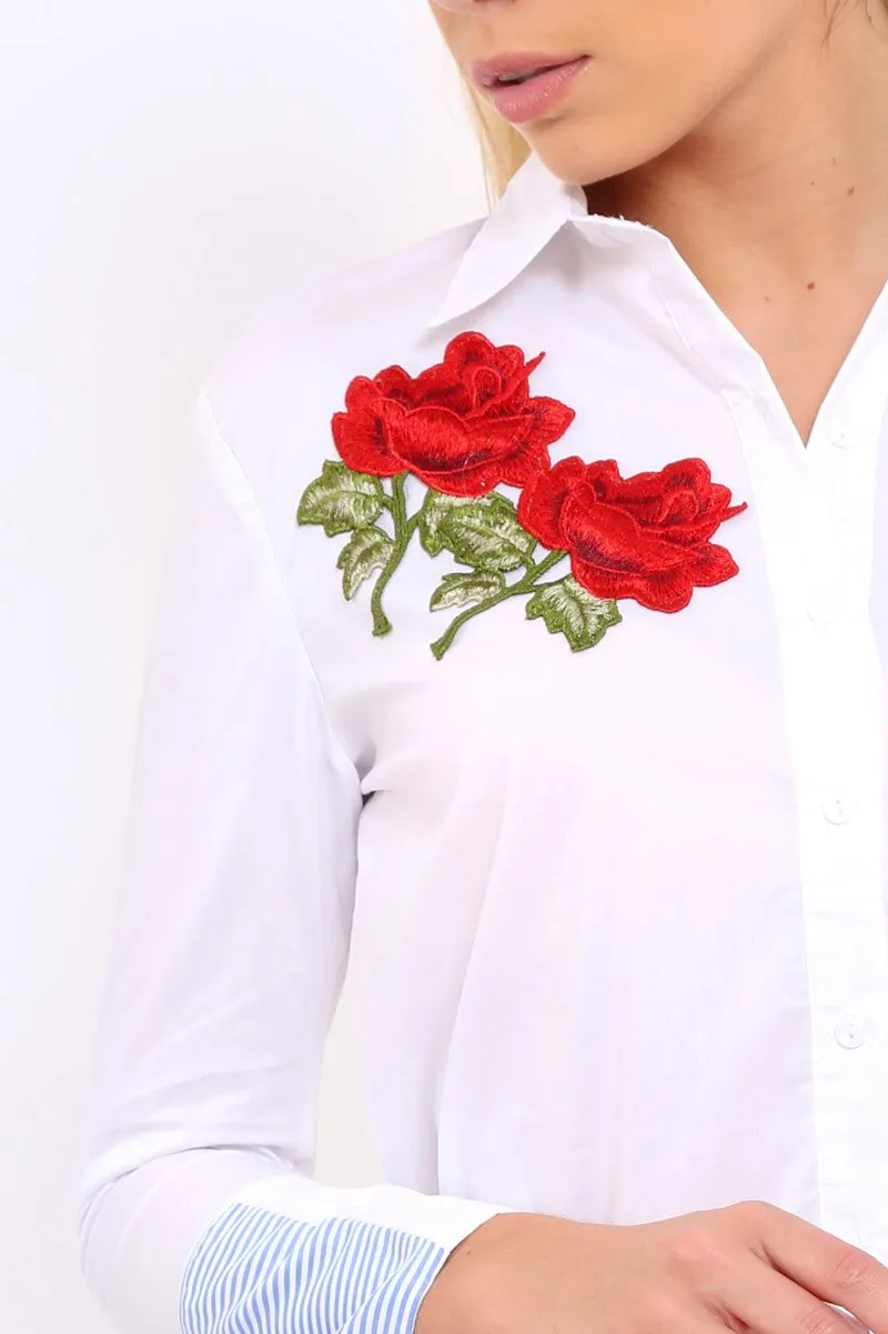 White Embroidered Bell Sleeve Shirt - Tamra