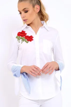 White Embroidered Bell Sleeve Shirt - Tamra