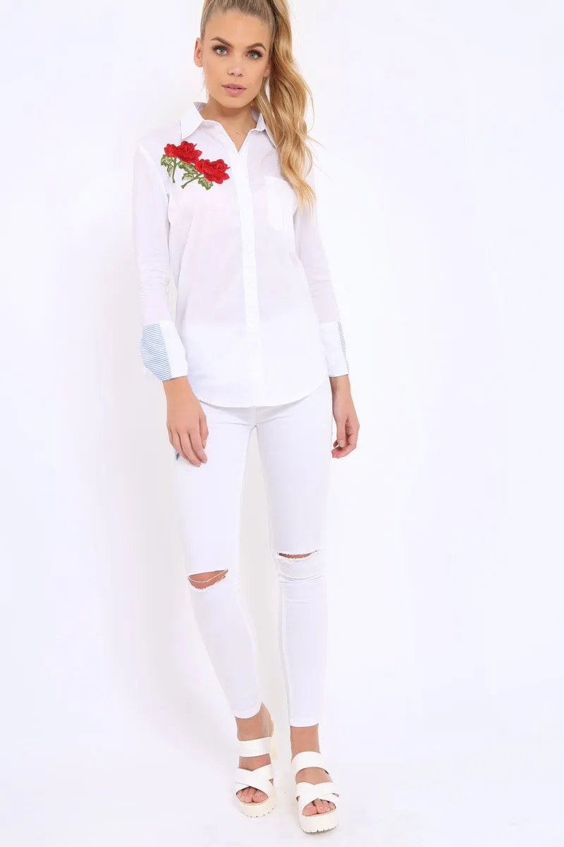 White Embroidered Bell Sleeve Shirt - Tamra