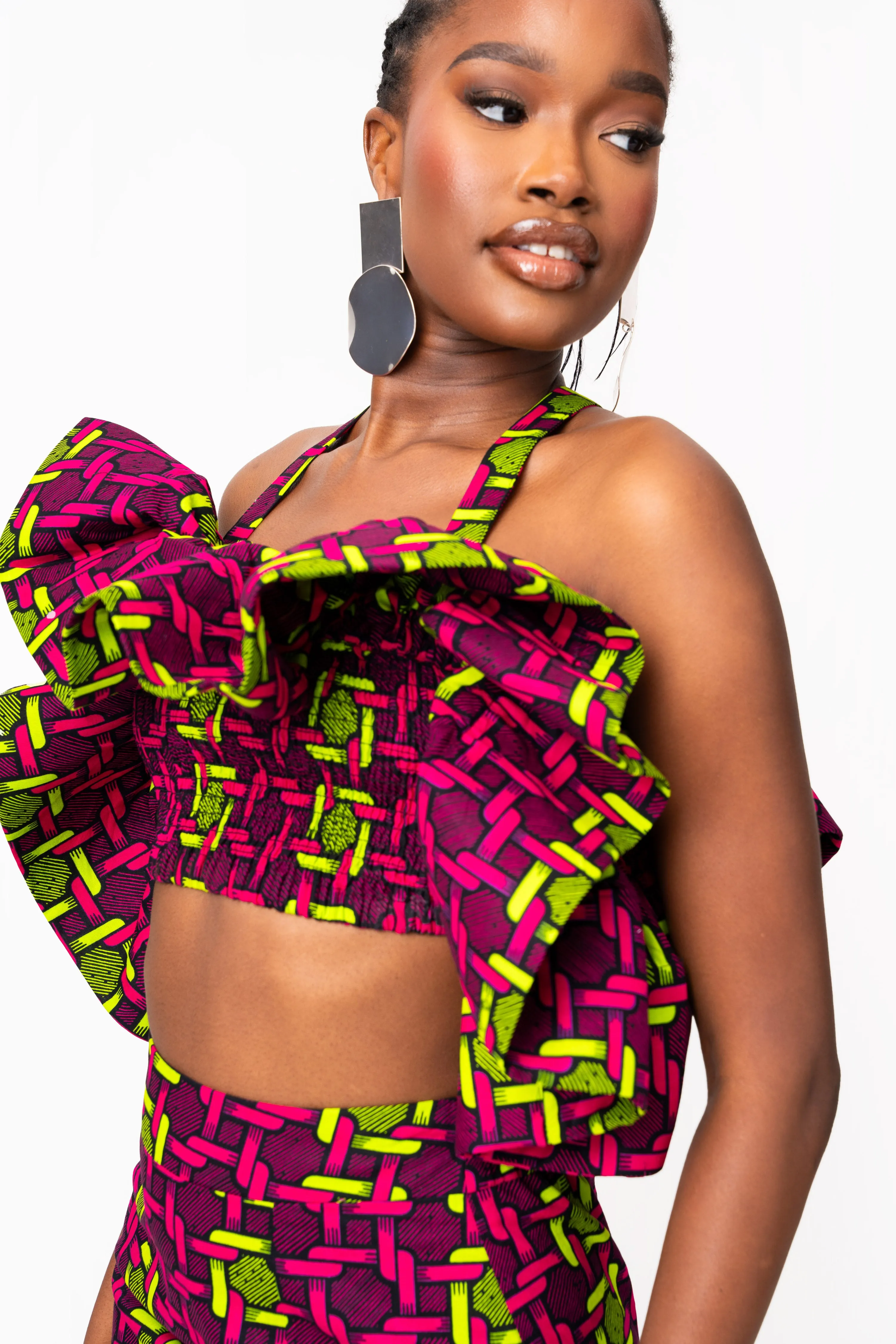 WUNMI African Print Ruffle Crop Top