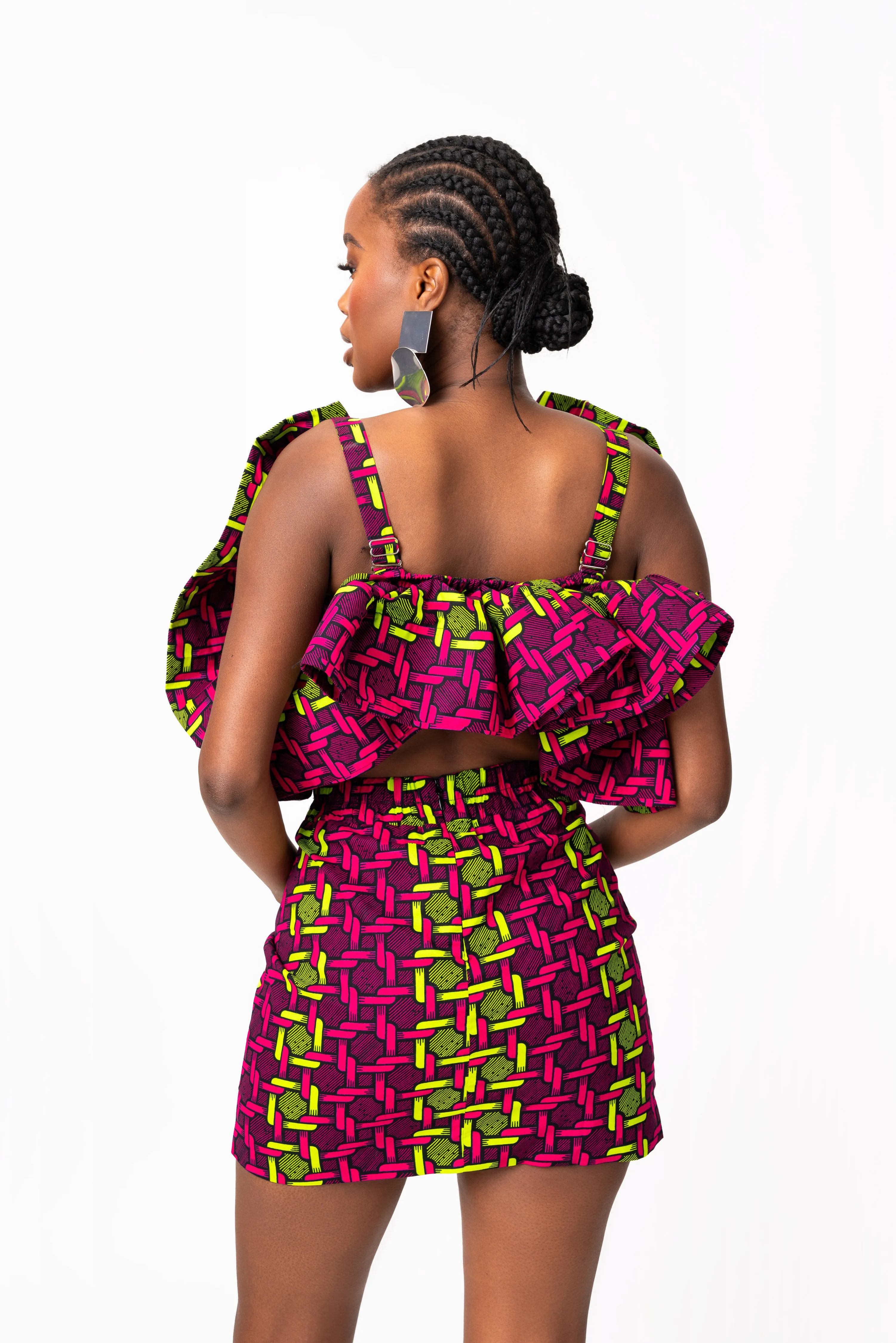 WUNMI African Print Ruffle Crop Top