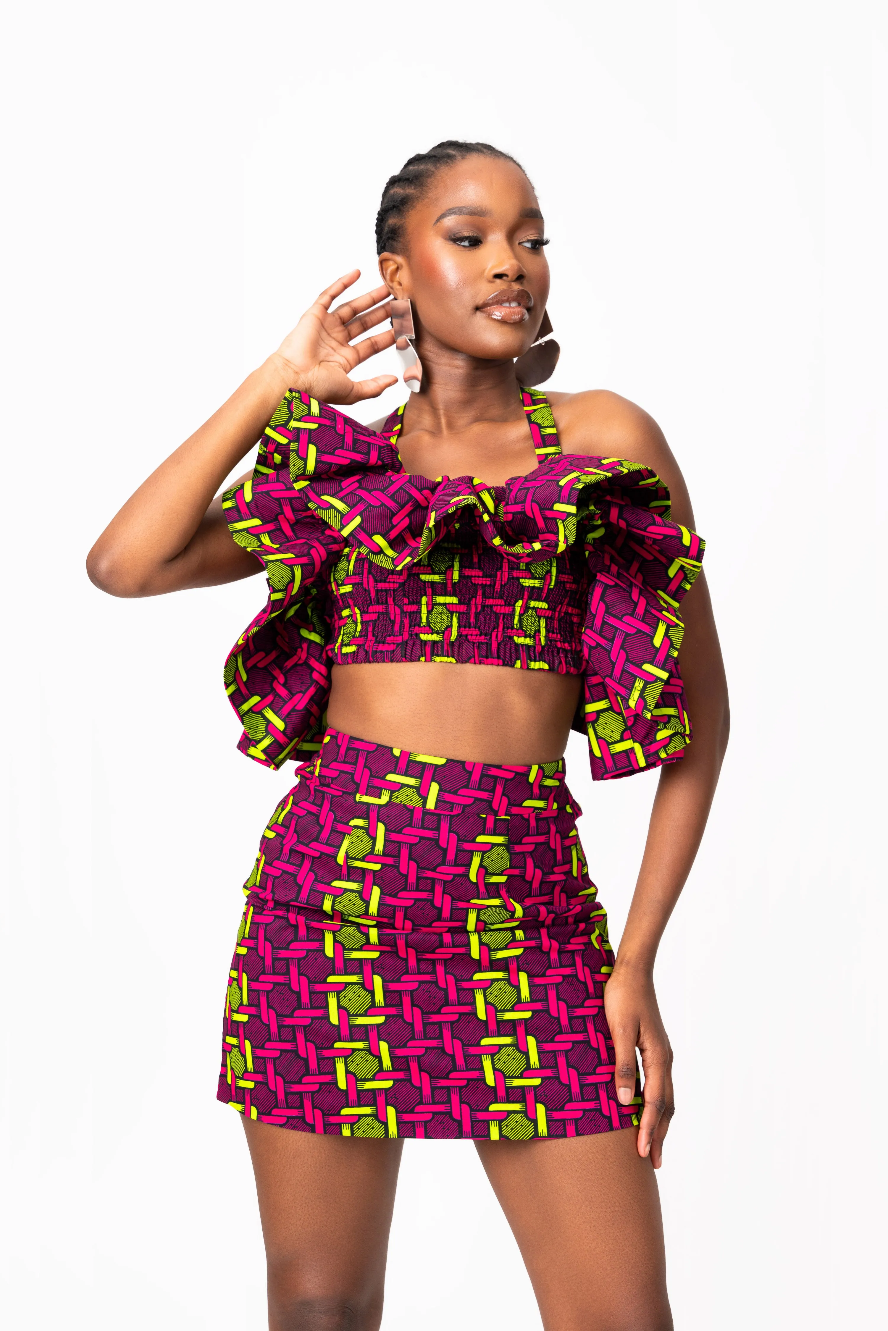 WUNMI African Print Ruffle Crop Top