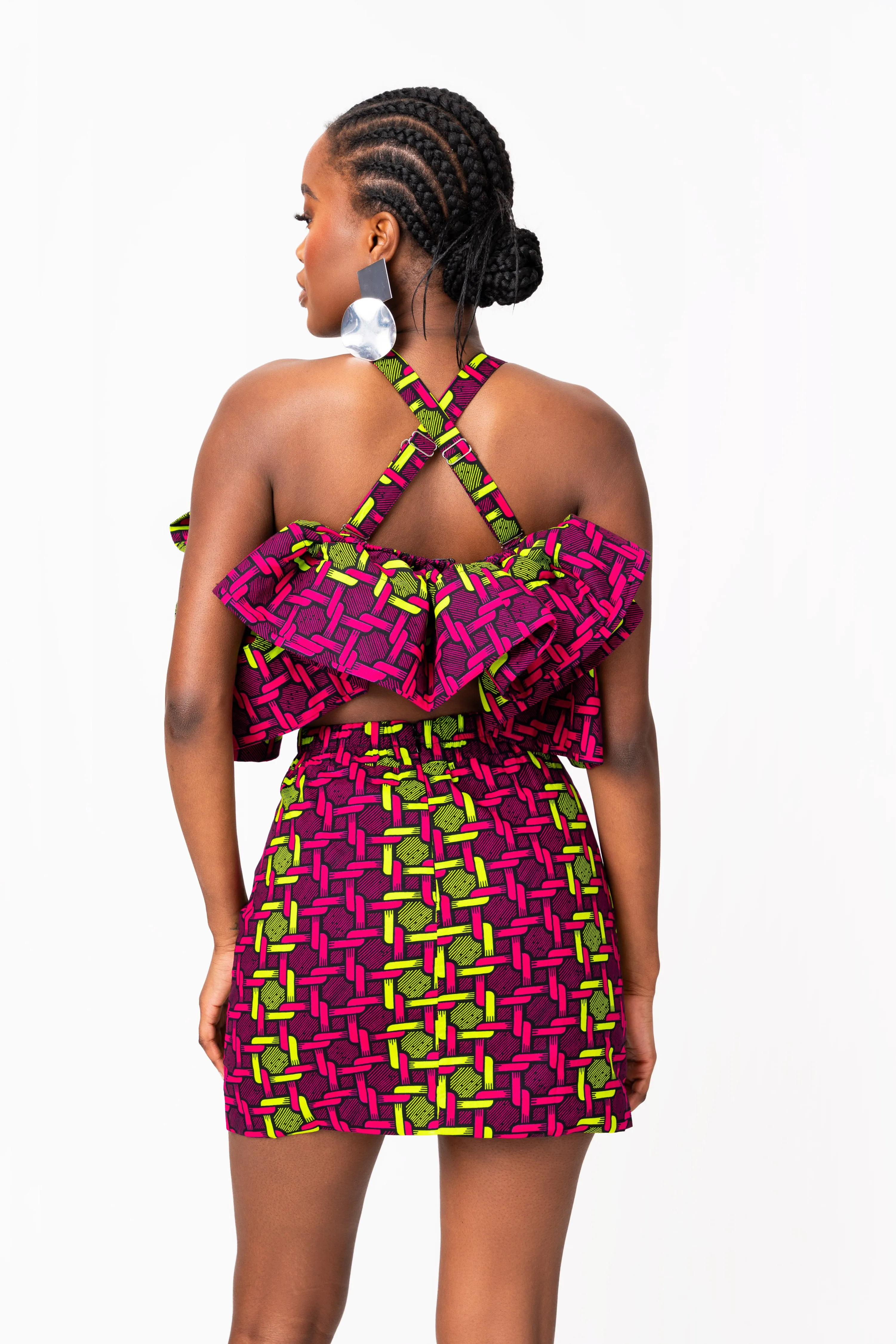 WUNMI African Print Ruffle Crop Top