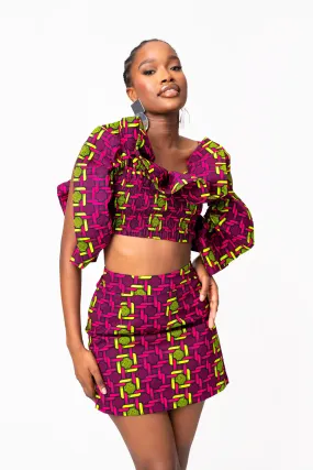 WUNMI African Print Ruffle Crop Top