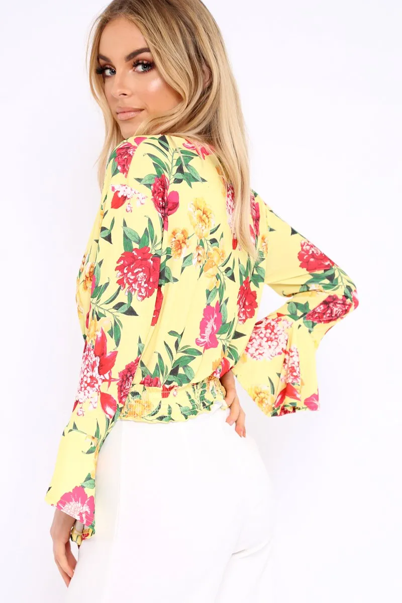 Yellow Floral Plunge Gypsy Crop Top - Tiegan