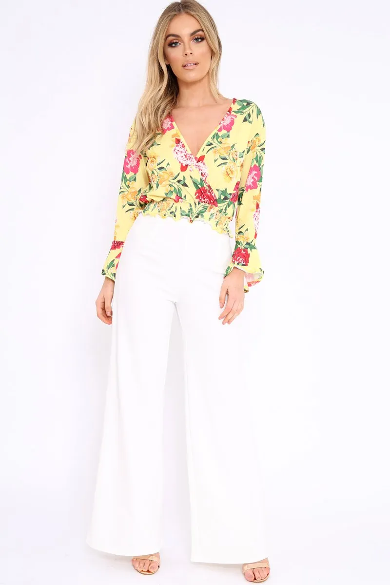 Yellow Floral Plunge Gypsy Crop Top - Tiegan