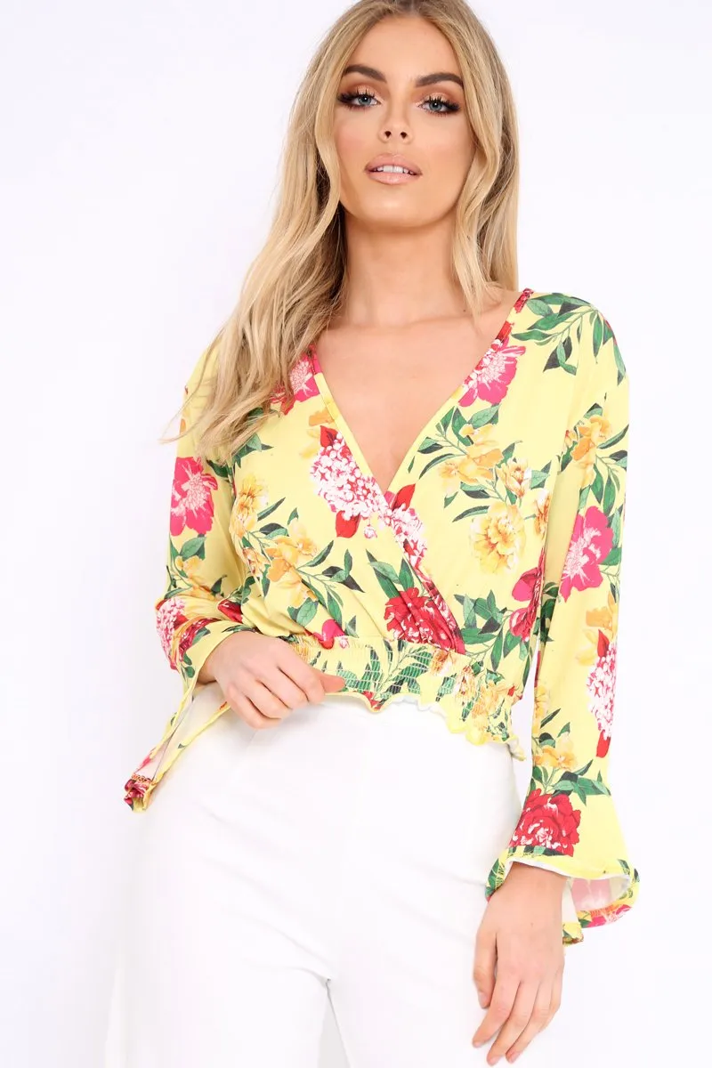 Yellow Floral Plunge Gypsy Crop Top - Tiegan